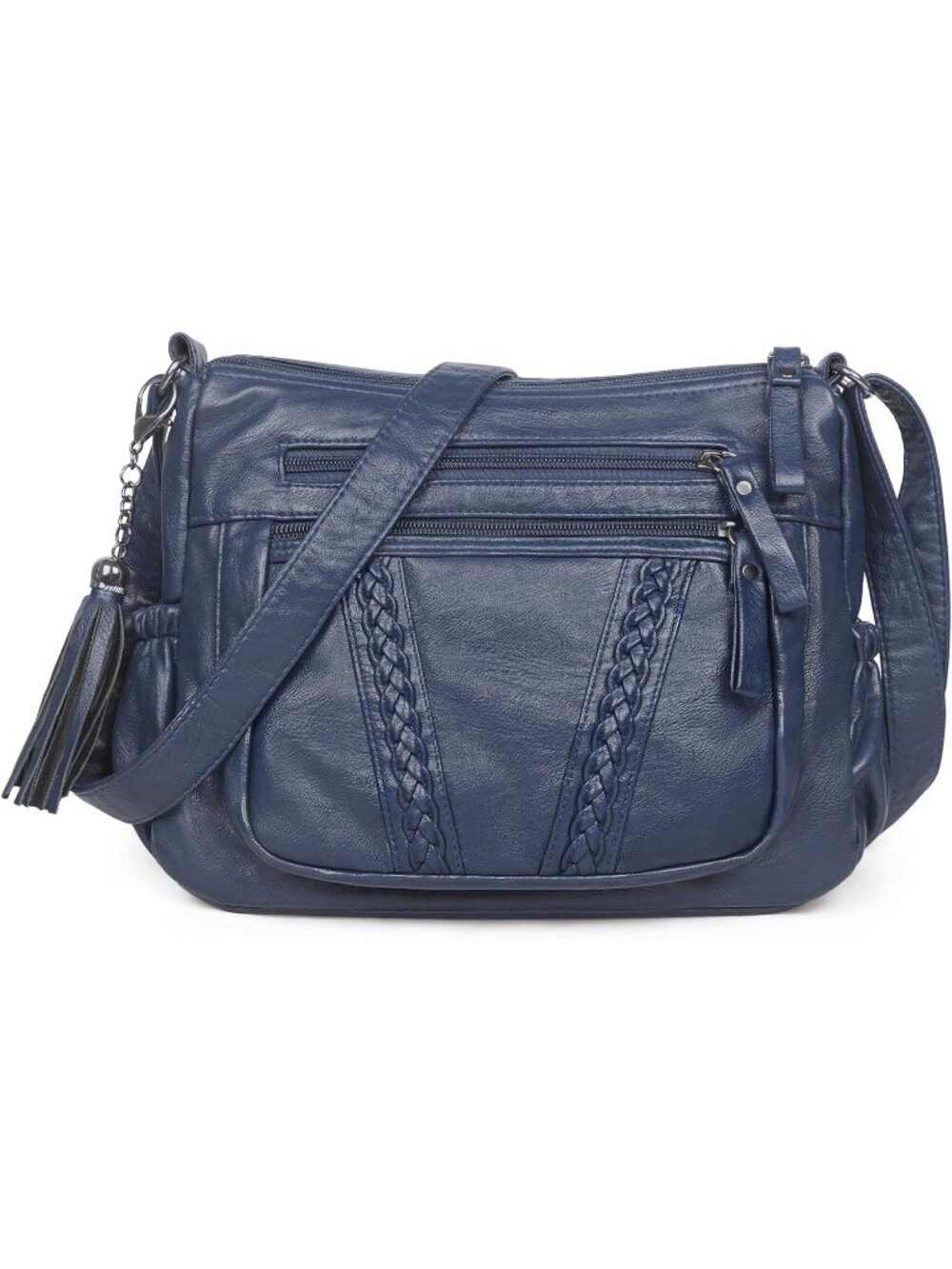 Women's Dark Blue Soft PU Leather Crossbody Bag With Tassel Handbag Pocketbooks